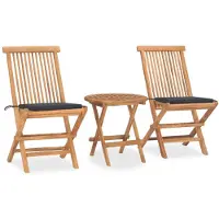 vidaXL 3-tlg. Garten-Essgruppe mit Kissen Klappbar Massivholz Teak