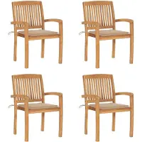 vidaXL Stapelbare Gartenstühle mit Kissen 4 Stk. Massivholz Teak