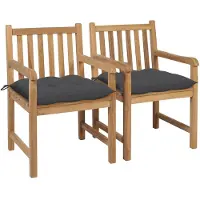 vidaXL Gartenstühle 2 Stk. mit Anthrazit Kissen Massivholz Teak