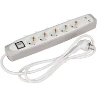 Perel 5-fach Schuko-Steckdose mit 2 USB-Anschlüssen Grau und Weiß