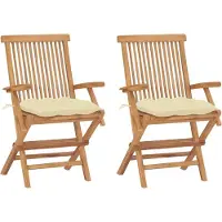 vidaXL Gartenstühle mit Cremeweißen Kissen 2 Stk. Massivholz Teak