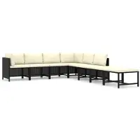 vidaXL 8-tlg. Garten-Lounge-Set mit Kissen Poly Rattan Schwarz