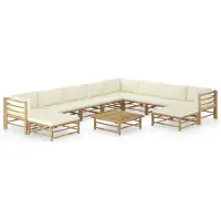vidaXL 11-tlg. Garten-Lounge-Set mit Cremeweißen Kissen Bambus