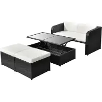 vidaXL 4-tlg. Garten-Lounge-Set mit Auflagen Poly Rattan Schwarz