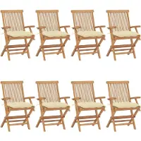 vidaXL Gartenstühle mit Cremeweißen Kissen 8 Stk. Massivholz Teak