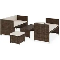 vidaXL 5-tlg. Garten-Lounge-Set mit Auflagen Poly Rattan Braun