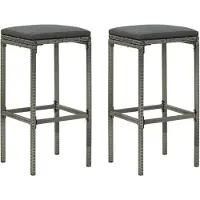 vidaXL Barhocker mit Kissen 2 Stk. Grau Poly Rattan