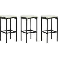 vidaXL Barhocker mit Kissen 3 Stk. Schwarz Poly Rattan