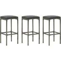 vidaXL Barhocker mit Kissen 3 Stk. Grau Poly Rattan