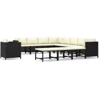 vidaXL 12-tlg. Garten-Lounge-Set mit Kissen Poly Rattan Schwarz