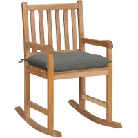 vidaXL Schaukelstuhl mit Grauem Kissen Massivholz Teak