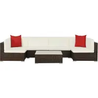 vidaXL 7-tlg. Garten-Lounge-Set mit Auflagen Poly Rattan Braun