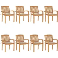 vidaXL Stapelbare Gartenstühle mit Kissen 8 Stk. Massivholz Teak
