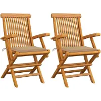 vidaXL Gartenstühle mit Beige Kissen 2 Stk. Massivholz Teak