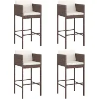 vidaXL Barhocker 4 Stk. mit Kissen Braun Poly Rattan