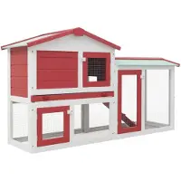 vidaXL Großer Kaninchenstall Rot und Weiß 145x45x84 cm Holz