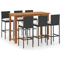 vidaXL 7-tlg. Gartenbar-Set mit Kissen Schwarz