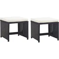 vidaXL Gartenhocker 2 Stk. mit Sitzkissen Poly Rattan Schwarz