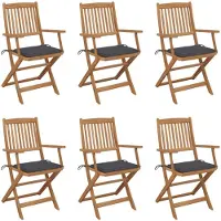 vidaXL Klappbare Gartenstühle 6 Stk. mit Kissen Massivholz Akazie