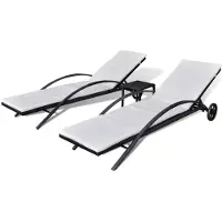 vidaXL Sonnenliegen mit Tisch Poly Rattan Schwarz