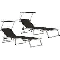 vidaXL Klappbare Sonnenliegen mit Dach 2 Stk. Alu Textilene Schwarz