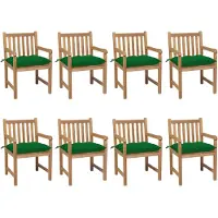vidaXL Gartenstühle 8 Stk. mit Grünen Kissen Massivholz Teak