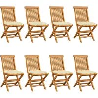 vidaXL Gartenstühle mit Cremeweißen Kissen 8 Stk. Massivholz Teak
