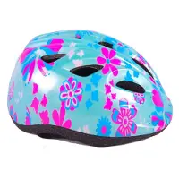 Volare Kinderfahrradhelm – XS – Blau-Pink-Blumen – 47–51 cm – extra kleines Modell