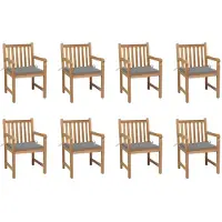 vidaXL Gartenstühle 8 Stk. mit Grauen Kissen Massivholz Teak