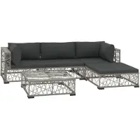 vidaXL 5-tlg. Garten-Lounge-Set mit Auflagen Poly Rattan Grau