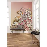 Komar Vliestapete "Digitaldruck Vlies - Flamingos and Lillys - Größe 200 x 280 cm", rosa (rosa, gelb), B:200m L:280m, Vlies, Tapeten, Vliestapete, Kinderzimmer