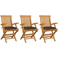vidaXL Gartenstühle mit Taupe Kissen 3 Stk. Massivholz Teak