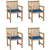 vidaXL Gartenstühle 4 Stk. mit Königsblauen Kissen Massivholz Teak