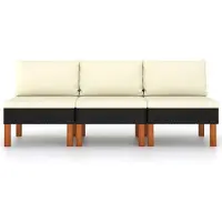 vidaXL Mittelsofas 3 Stk. Poly Rattan und Eukalyptus Massivholz