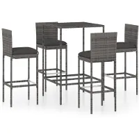 vidaXL 5-tlg. Gartenbar-Set mit Kissen Poly Rattan Grau