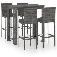 vidaXL 5-tlg. Gartenbar-Set mit Kissen Poly Rattan Grau