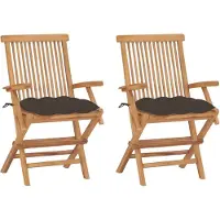 vidaXL Gartenstühle mit Taupe Kissen 2 Stk. Massivholz Teak