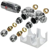 LuxeBath ECD Germany Ventil-Armaturen Set Multiblock, Weiß, Universal Eck- und Durchgangsform inkl. Thermostatkopf für Badheizkörper mit Mittelanschluss