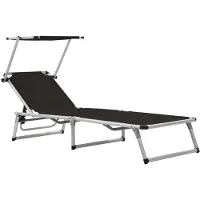 vidaXL Sonnenliege Klappbar mit Sonnenschutz Alu und Textilene Schwarz