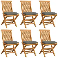 vidaXL Gartenstühle mit Grauen Kissen 6 Stk. Massivholz Teak