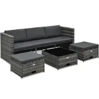 vidaXL 4-tlg. Garten-Lounge-Set mit Auflagen Poly Rattan Grau