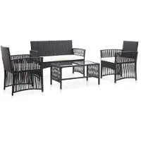 vidaXL 4-tlg. Garten-Lounge-Set mit Auflage Poly Rattan Schwarz