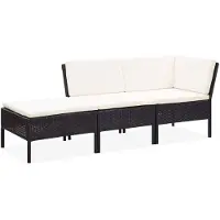 vidaXL 3-tlg. Garten-Lounge-Set mit Auflagen Poly Rattan Schwarz