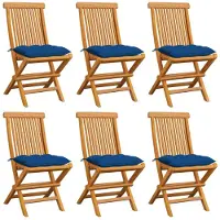 vidaXL Gartenstühle mit Blauen Kissen 6 Stk. Massivholz Teak