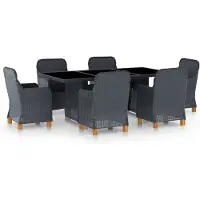 vidaXL 7-tlg. Garten-Essgruppe mit Auflagen Poly Rattan Dunkelgrau