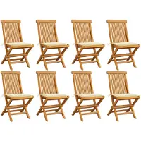 vidaXL Gartenstühle mit Creme Kissen 8 Stk. Massivholz Teak