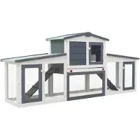 vidaXL Großer Kaninchenstall Grau und Weiß 201x45x85 cm Holz