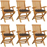 vidaXL Gartenstühle mit Taupe Kissen 6 Stk. Massivholz Teak