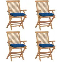 vidaXL Gartenstühle mit Blauen Kissen 4 Stk. Massivholz Teak