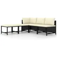 vidaXL 5-tlg. Garten-Sofagarnitur mit Auflagen Schwarz Poly Rattan